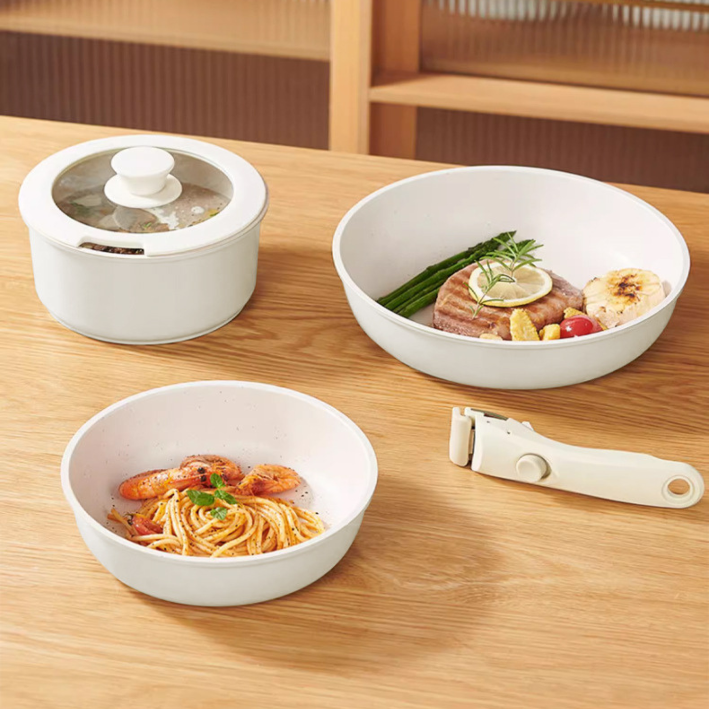 Multi Purpose Non Stick Cookware Set with Detachable Handle