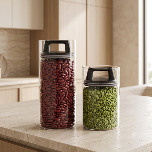 Premium Airtight Borosilicate Glass Storage Jar With Vacuum Lid (Set of 2)