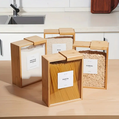 Airtight Bamboo Wood Food Storage Dispenser - 2000ml Capacity