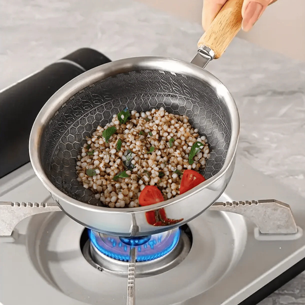 Honeycomb Design Stainless Steel Non Stick Frying Pan