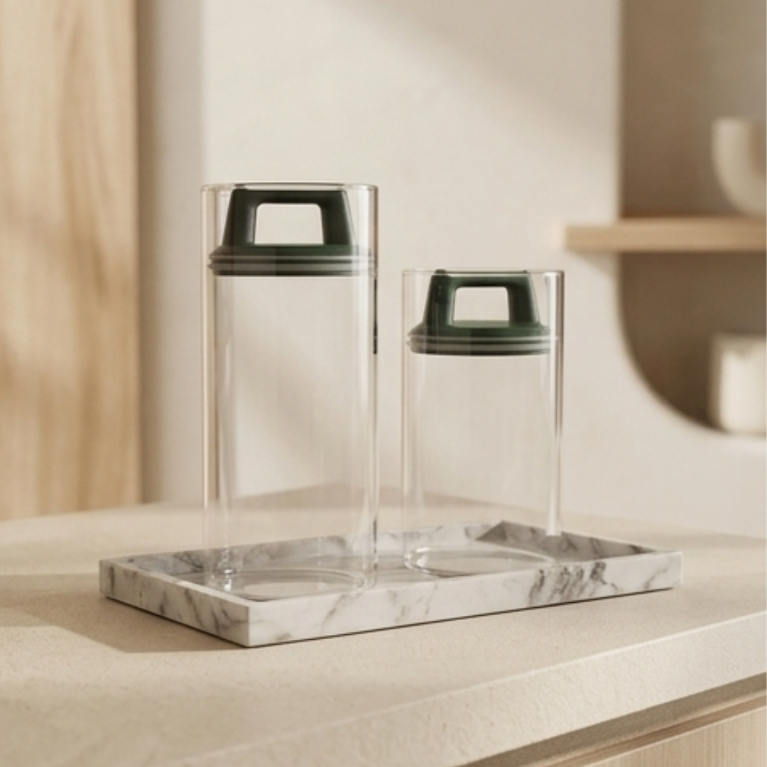 Premium Airtight Borosilicate Glass Storage Jar With Vacuum Lid (Set of 2)
