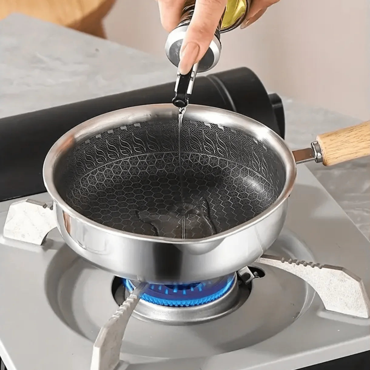 Honeycomb Design Stainless Steel Non Stick Frying Pan