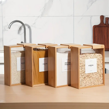 Airtight Bamboo Wood Food Storage Dispenser - 2000ml Capacity