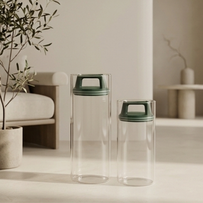 Premium Airtight Borosilicate Glass Storage Jar With Vacuum Lid (Set of 2)