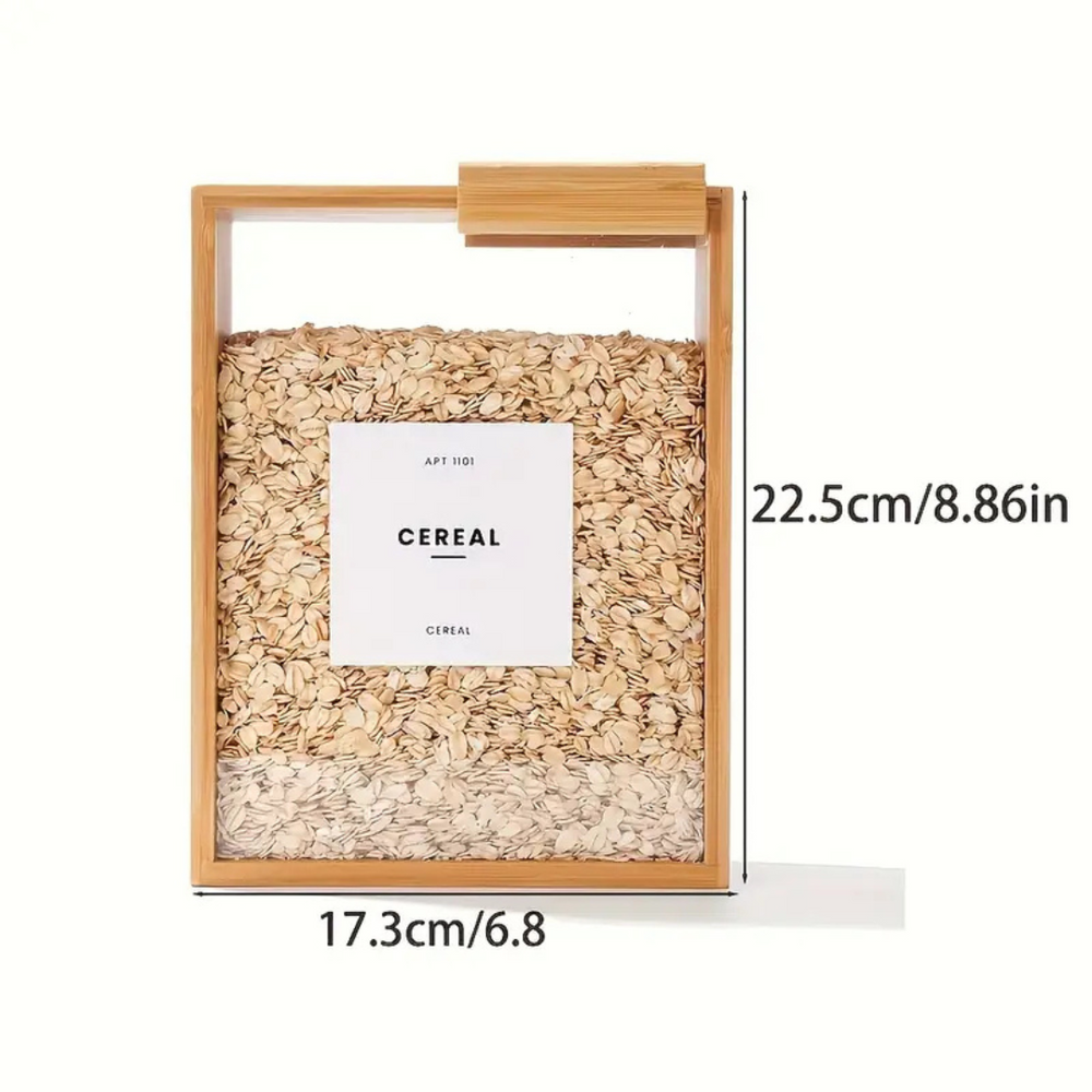 Airtight Bamboo Wood Food Storage Dispenser - 2000ml Capacity