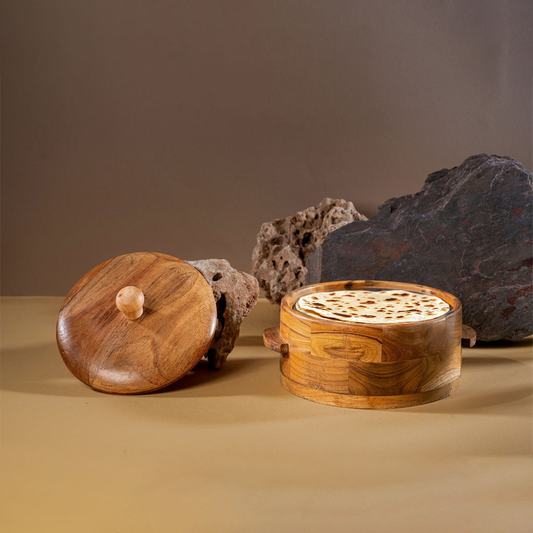 Handcrafted Wooden Chapati Casserole Box with Dual Handle and Lid