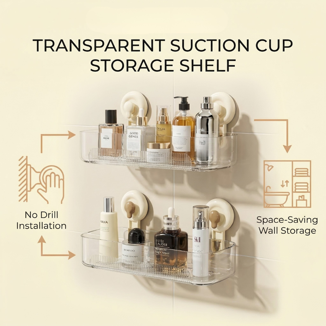 Multi-Purpose Transparent Suction Cup Storage Shelf