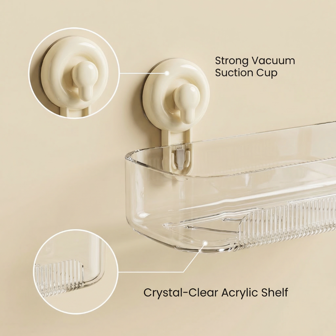 Multi-Purpose Transparent Suction Cup Storage Shelf