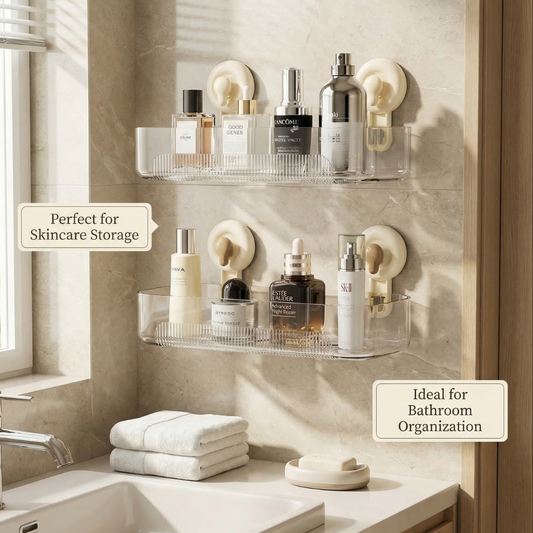 Multi-Purpose Transparent Suction Cup Storage Shelf