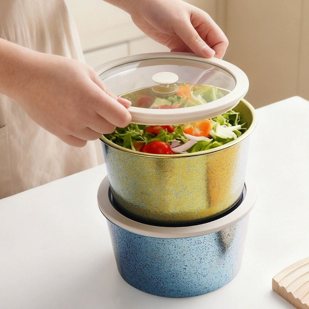 Pure Titanium Round Food Storage Container with Glass Lid - 2L