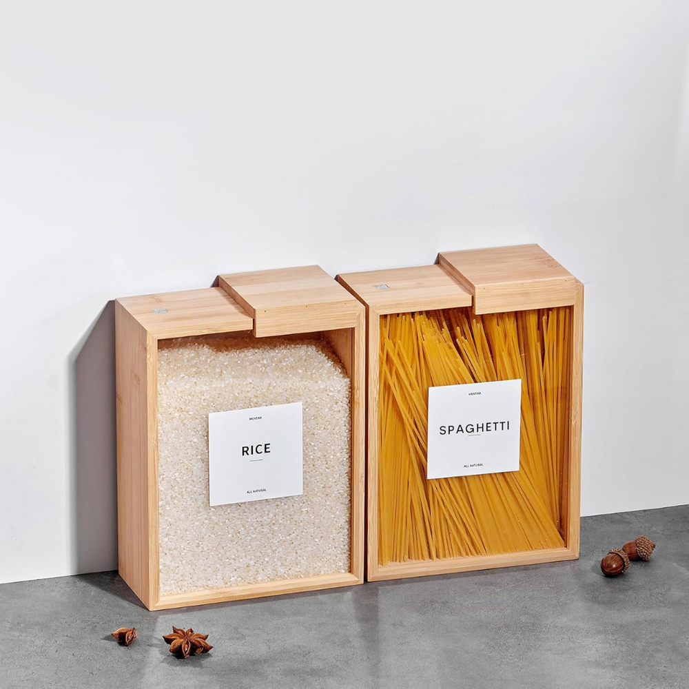 Airtight Bamboo Wood Food Storage Dispenser - 2000ml Capacity