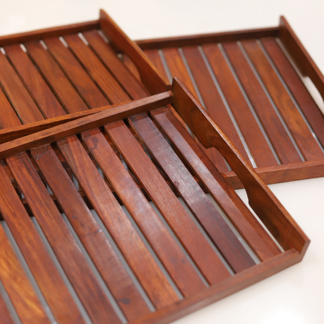 Premium Sheesham Wooden Tray Set of Three Sizes for Modern Homes