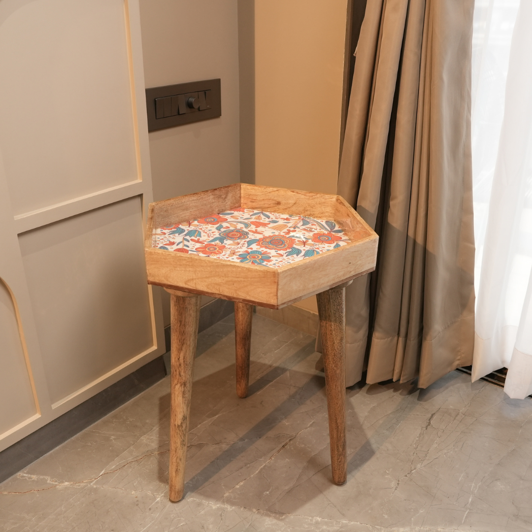 Elegant Wooden Handcrafted Designer Table with Meena Work Epoxy Finish