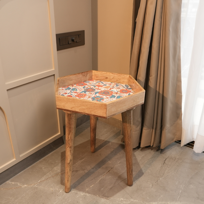 Elegant Wooden Handcrafted Designer Table with Meena Work Epoxy Finish