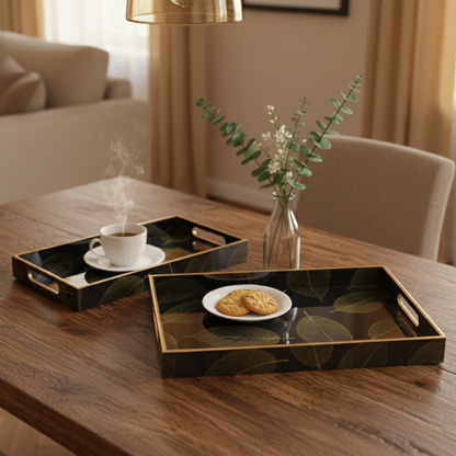 Elegant Leaf Pattern Resin MDF Tray for Modern Homes (Set of 3)