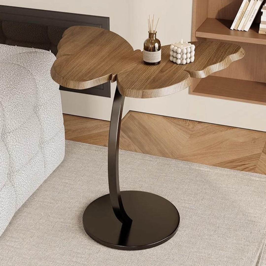 Butterfly Shaped Wooden Side Table With Iron Base