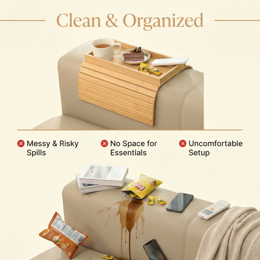 Foldable Wooden Sofa Arm Tray Table with Anti-Slip Grip