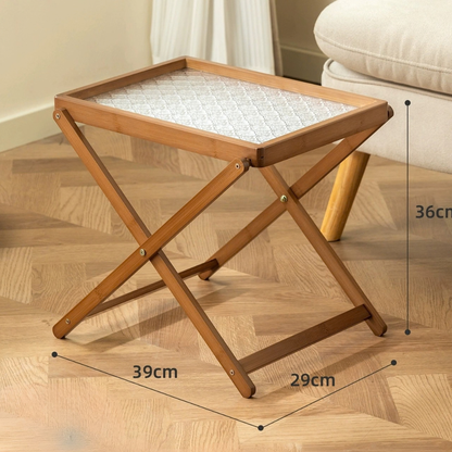 Foldable Bamboo Side Table With Detachable Acrylic Tray