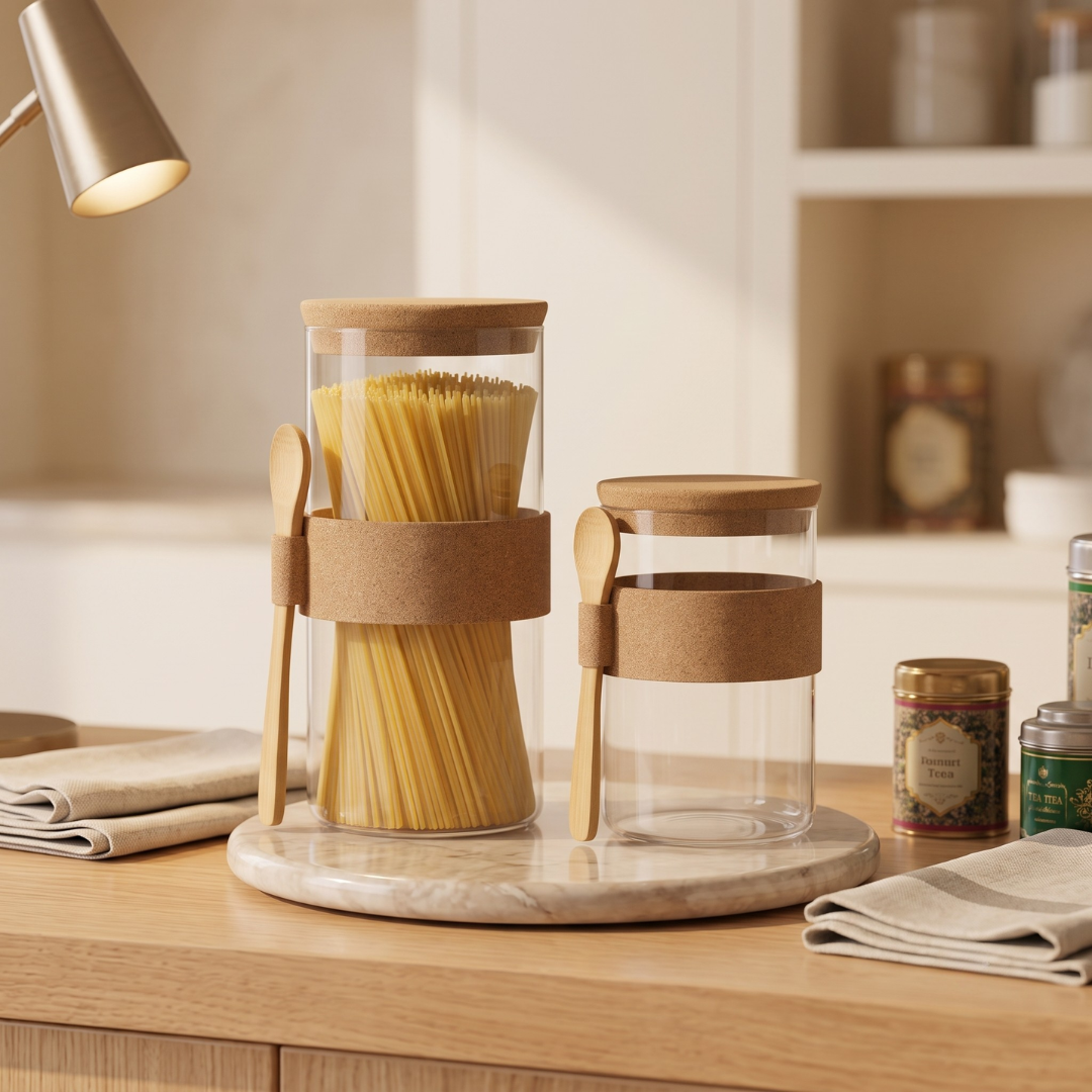 Premium Glass Storage Jar with Bamboo Lid & Spoon