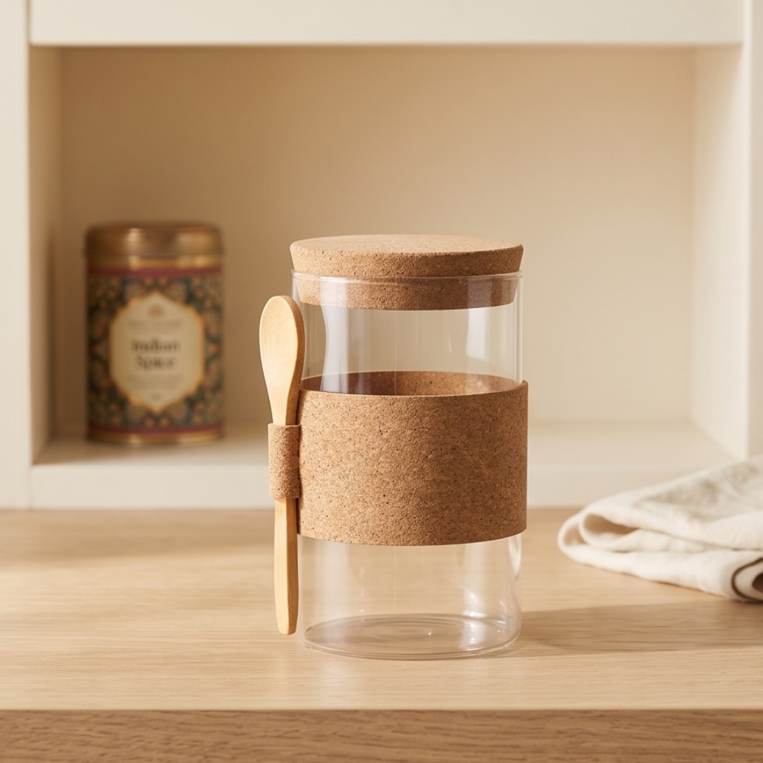 Premium Glass Storage Jar with Bamboo Lid & Spoon