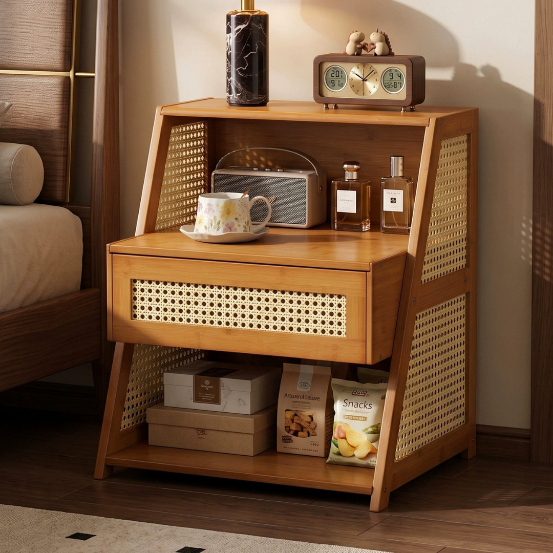 Modern Bamboo Rattan Stoarge Orgainzer With Drawer