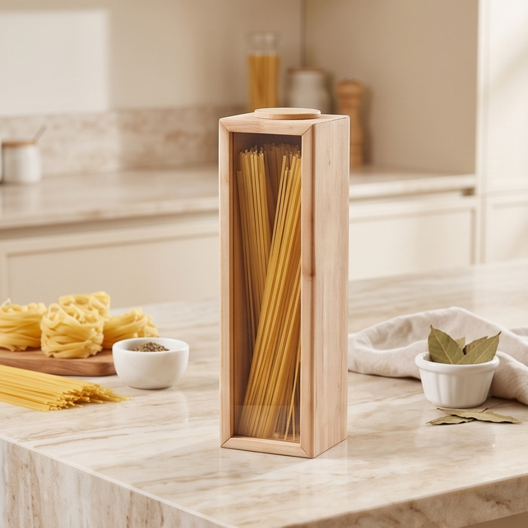 Transparent Glass Wooden Spaghetti Storage Container