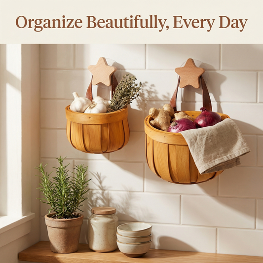 Multi-Purpose Wall Mounted Wooden Baskets Storage & Organization