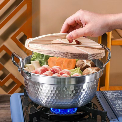Premium Stainless Steel Cooking Pot With Wooden Lid
