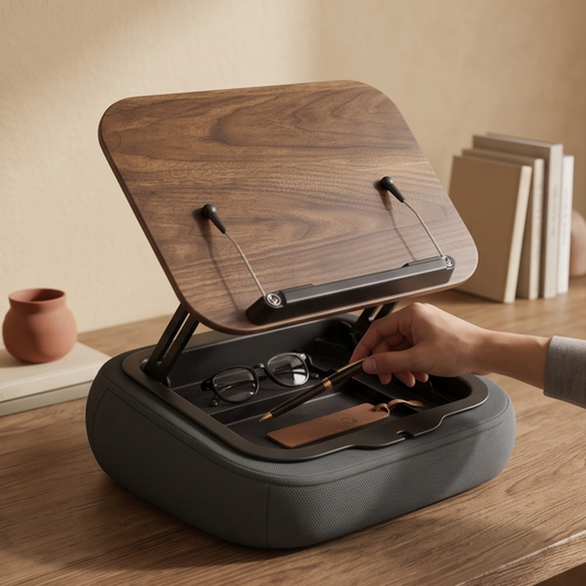 Ergonomic Adjustable Pillow Book Stand with Storage