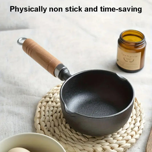 Durable Non-Stick Iron Tadka Pan with Wooden Handle