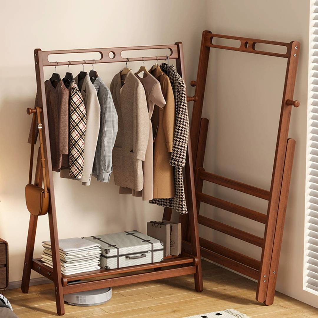 Premium Bamboo Foldable Clothes Storage Rack - 158 cm