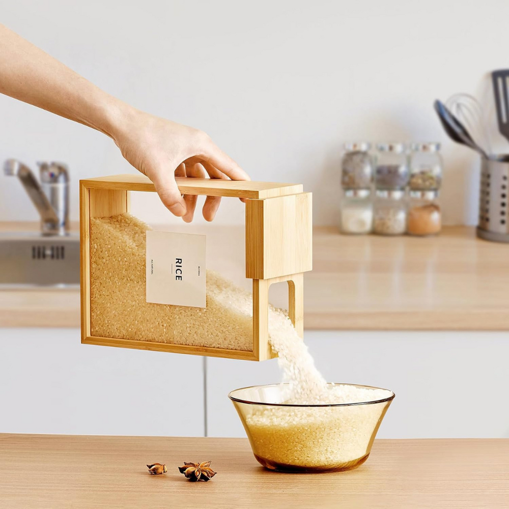 Airtight Bamboo Wood Food Storage Dispenser - 2000ml Capacity