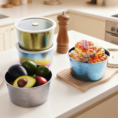 Pure Titanium Round Food Storage Container with Glass Lid - 2L