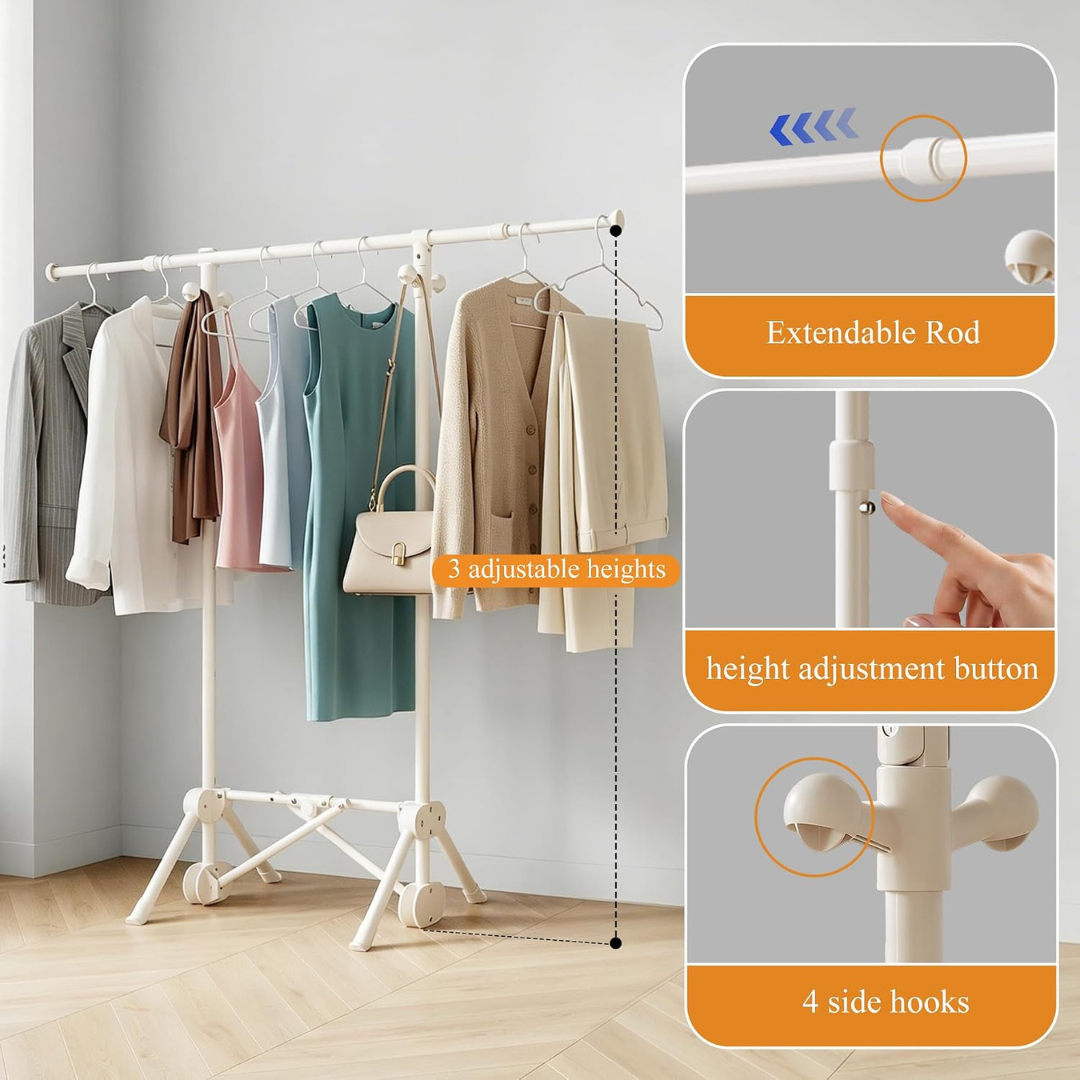 Adjustable Foldable Clothes Rack with Side Hooks