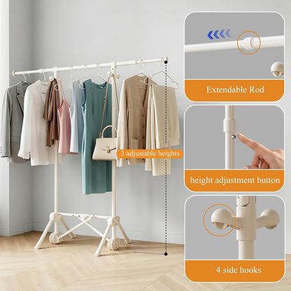 Adjustable Foldable Clothes Rack with Side Hooks