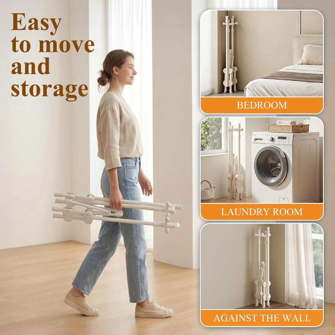 Adjustable Foldable Clothes Rack with Side Hooks