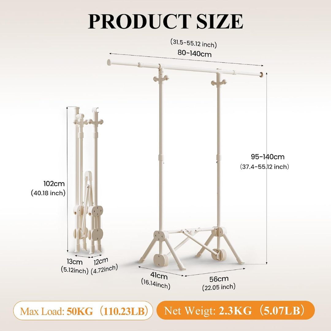 Adjustable Foldable Clothes Rack with Side Hooks