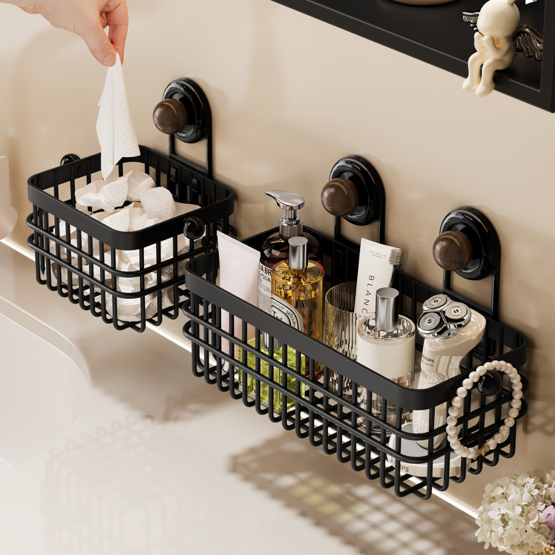 Multi Functional Wall Mounted Metal Storage Basket with Suction Cups
