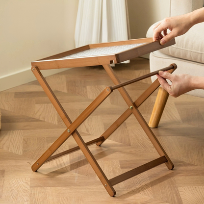Foldable Bamboo Side Table With Detachable Acrylic Tray