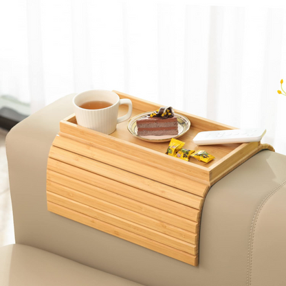 Foldable Bamboo Sofa Arm Tray Table with Anti-Slip Grip - 33.5 x 45.7CM