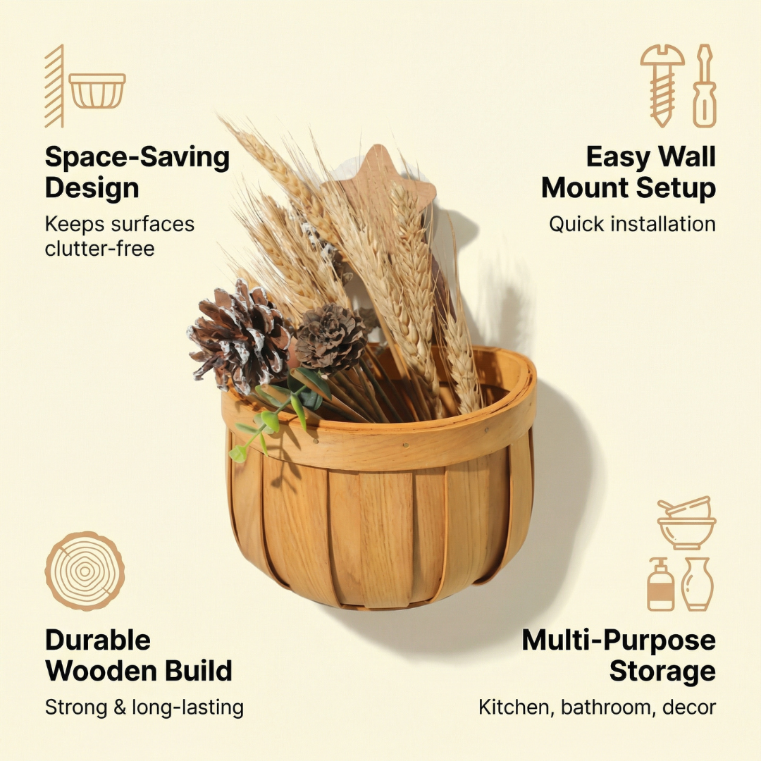 Multi-Purpose Wall Mounted Wooden Baskets Storage & Organization