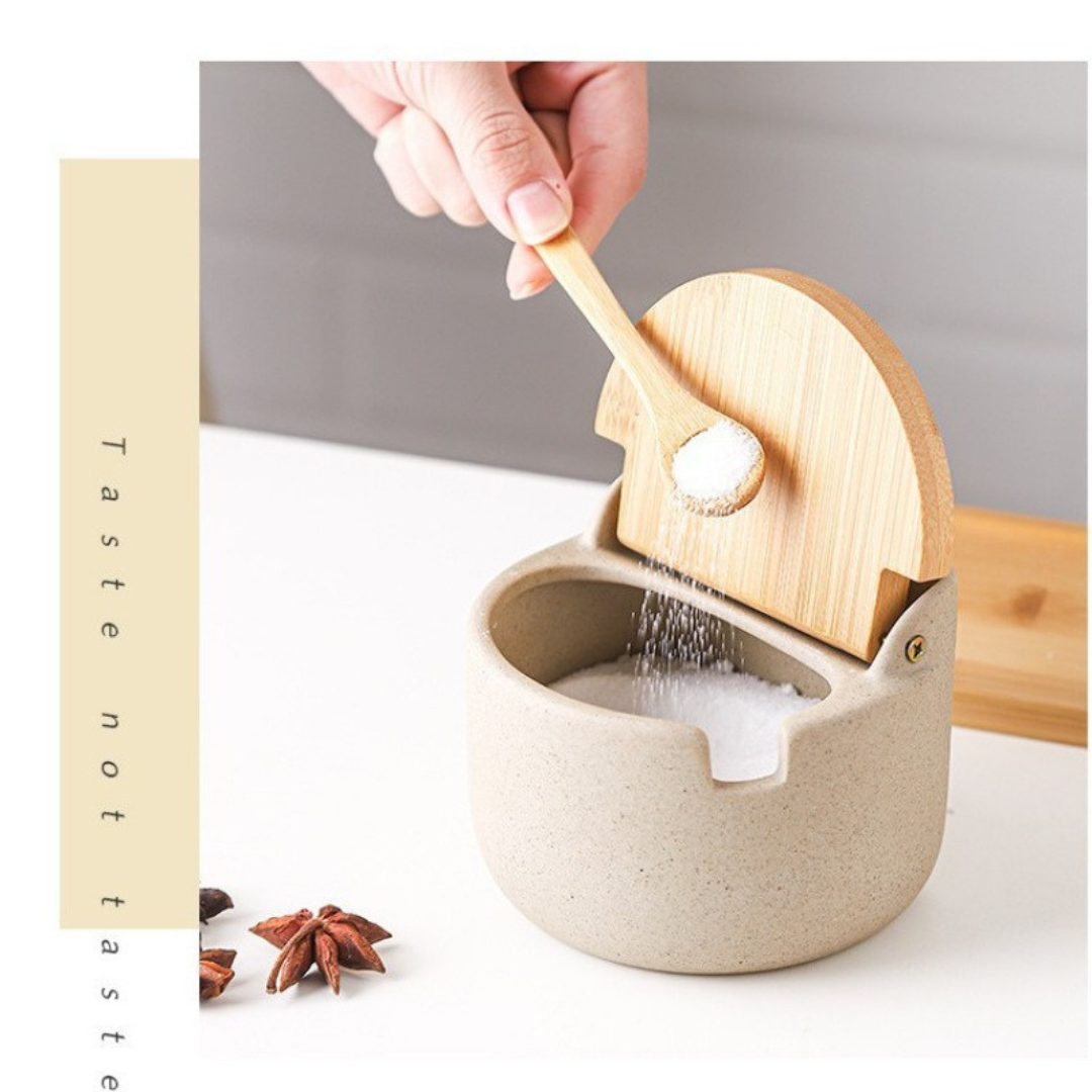 Elegant Japanese Ceramic Spice Jar Set with Bamboo Tray