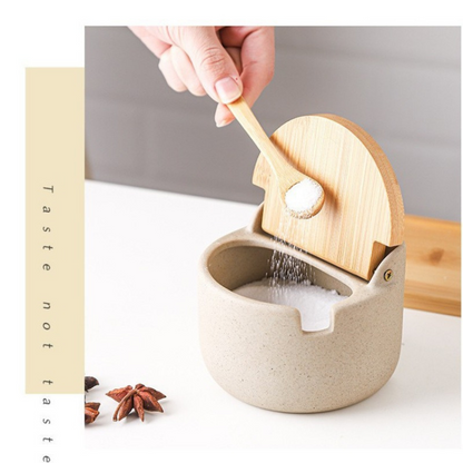 Elegant Japanese Ceramic Spice Jar Set with Bamboo Tray
