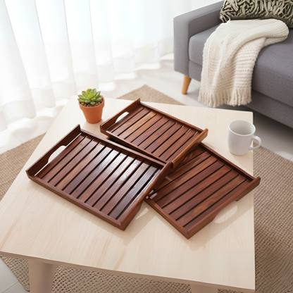 Premium Sheesham Wooden Tray Set of Three Sizes for Modern Homes