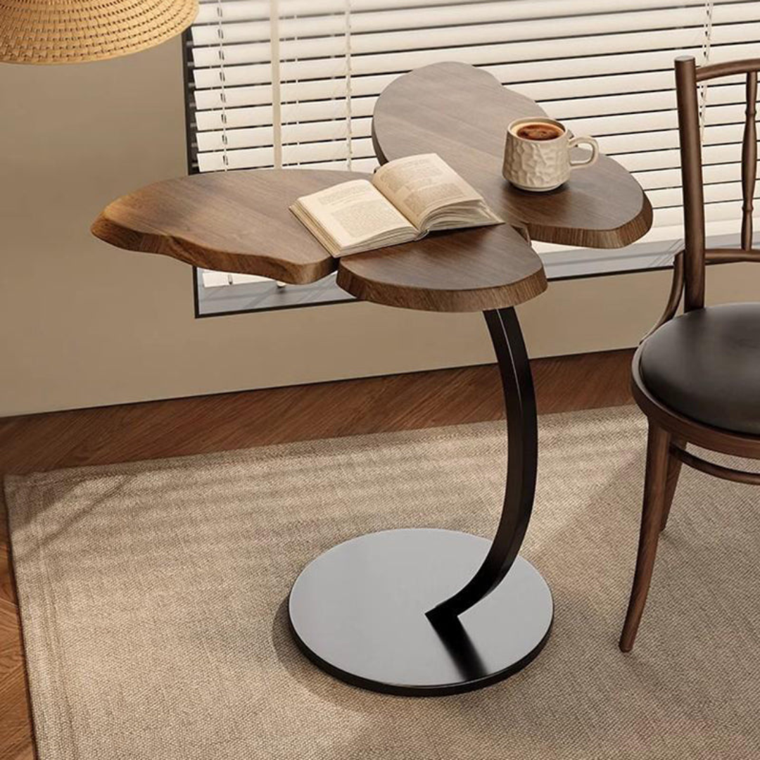 Butterfly Shaped Wooden Side Table With Iron Base