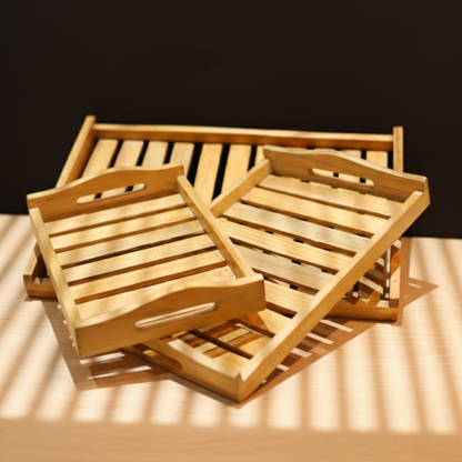 Elegant Modern Design Wooden Pine Wood Everyday Tray (Set of 3)