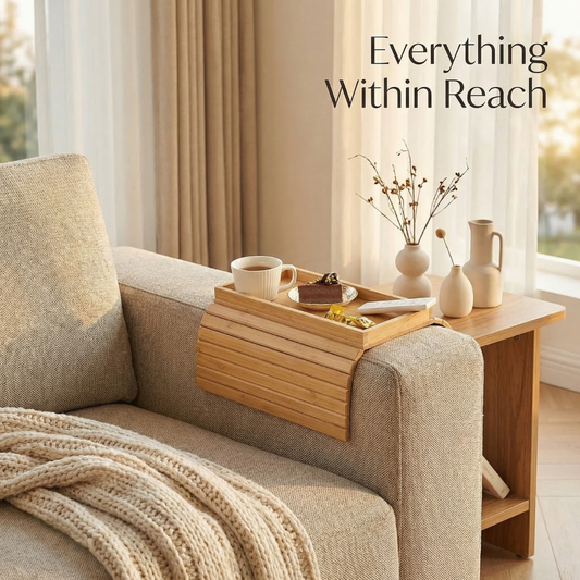 Foldable Wooden Sofa Arm Tray Table with Anti-Slip Grip