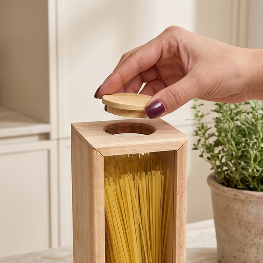 Transparent Glass Wooden Spaghetti Storage Container