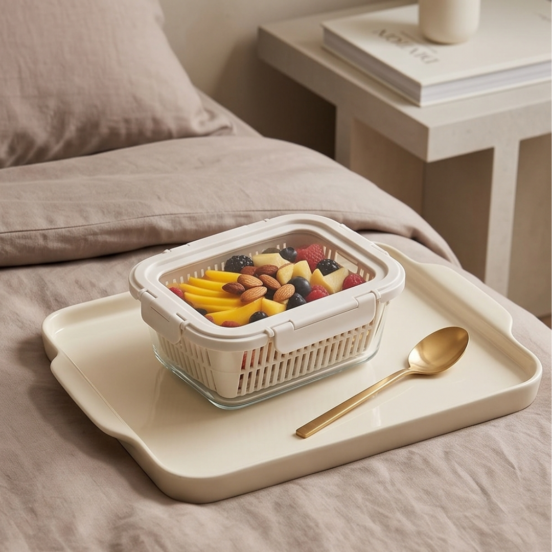 Airtight Glass Fruit Vegetable Storage Containers with Colander