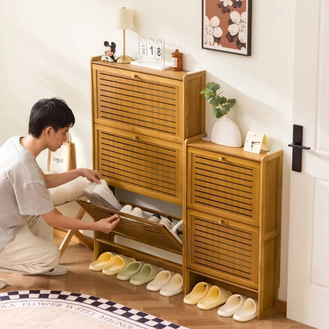 Bamboo Flip Down Shoe Storage Cabinet